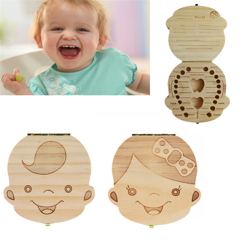 Дървена кутия за съхранение на бебешки млечни зъби